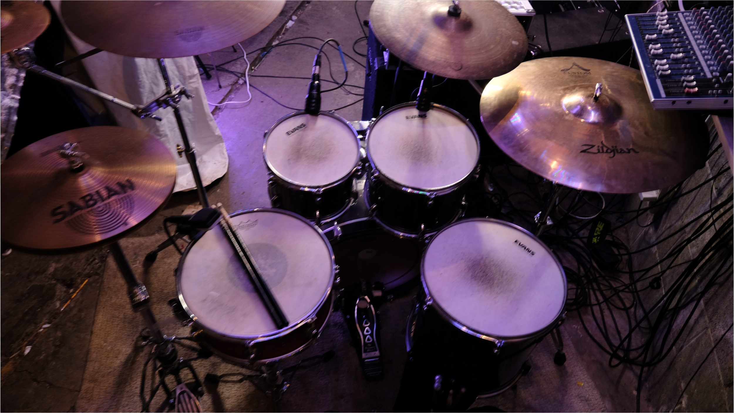 Remo snare drum head and Evans rack tom head close up