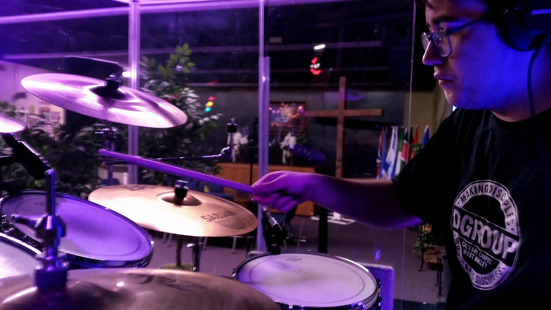 Eamon Lewis on drums with Good God Father